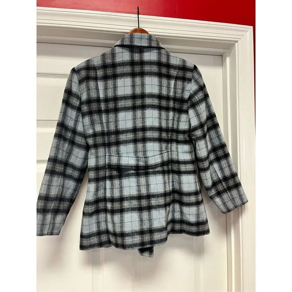 Mudd Y2K Light Blue Plaid Pea Coat sz M 12/14 EUC